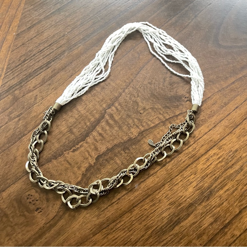 STATEMENT COSTUME JEWELRY COCKTAIL NECKLACE Chunky Strand Beaded Brass Chains